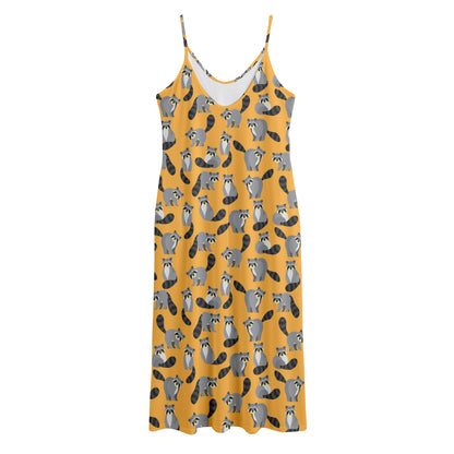 Cute Raccoon Pattern Print Jersey Midi Cami Dress