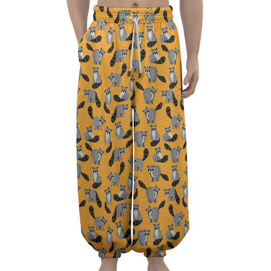 Cute Raccoon Pattern Print Lantern Pants