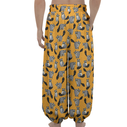 Cute Raccoon Pattern Print Lantern Pants