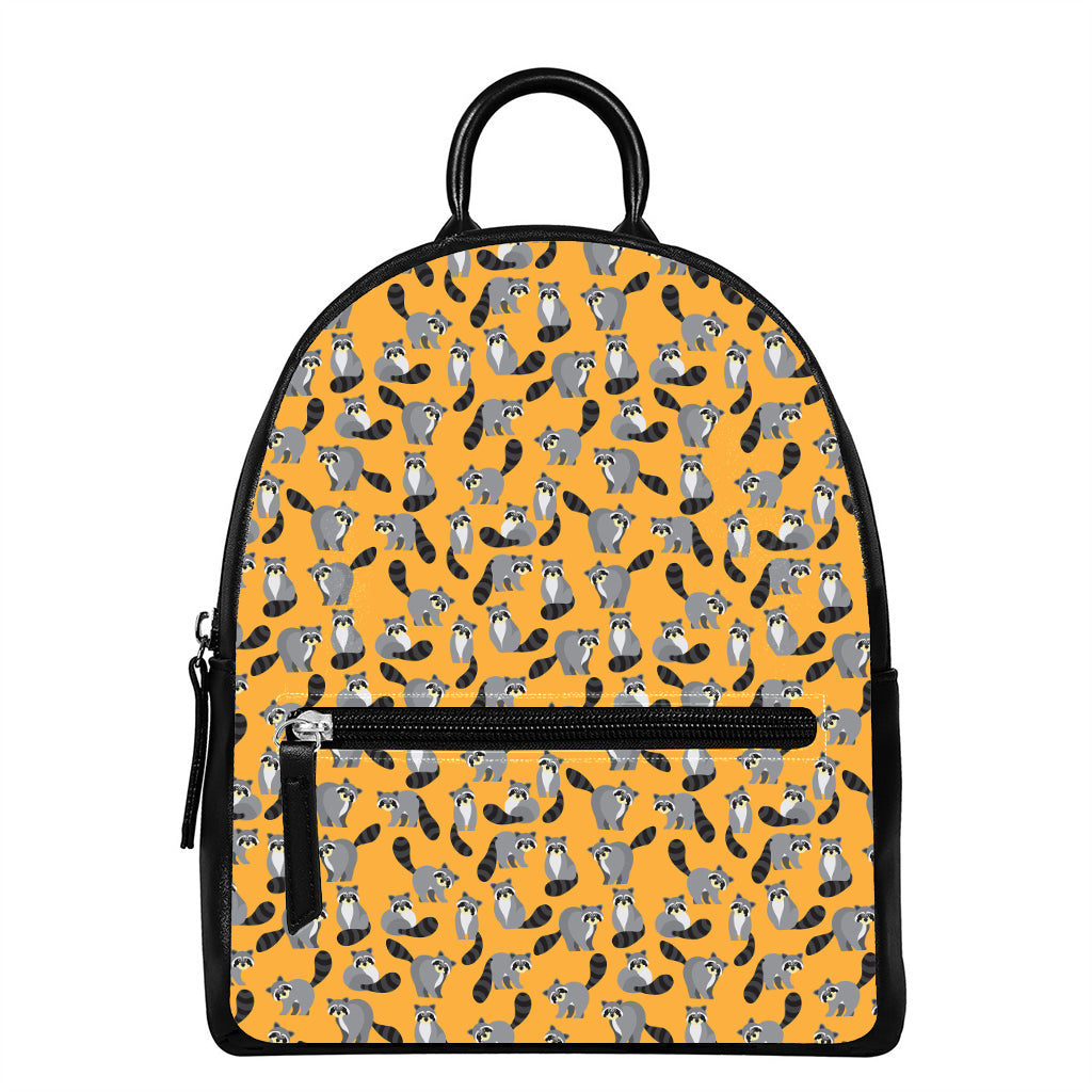 Cute Raccoon Pattern Print Leather Backpack