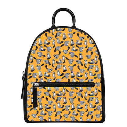 Cute Raccoon Pattern Print Leather Backpack