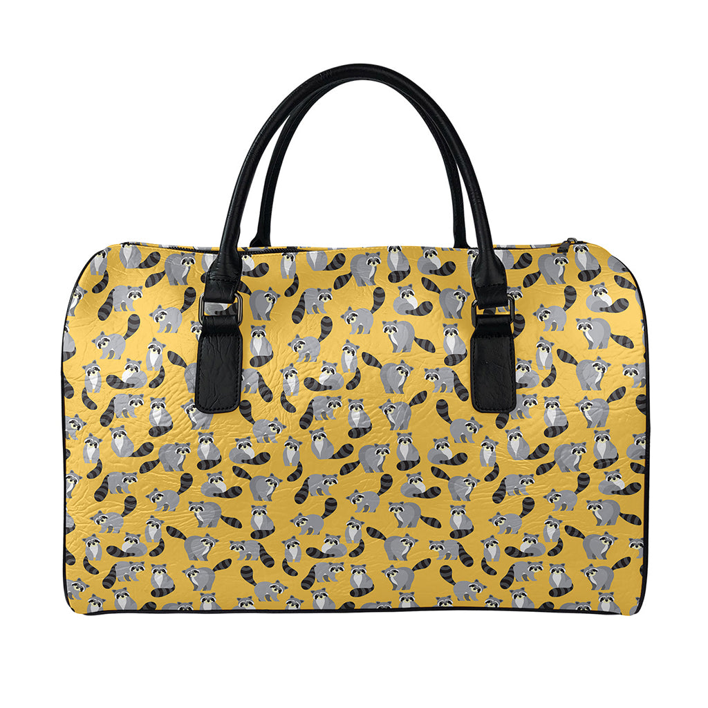 Cute Raccoon Pattern Print Leather Duffle Bag