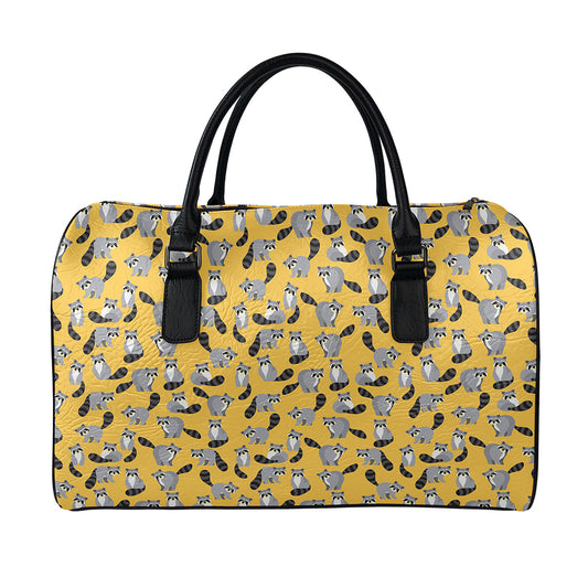 Cute Raccoon Pattern Print Leather Duffle Bag