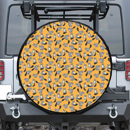 Cute Raccoon Pattern Print Leather Spare Tire Cover