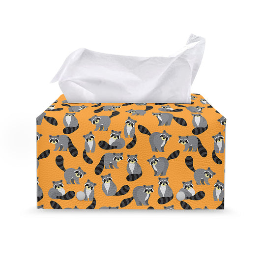Cute Raccoon Pattern Print Leather Tissue Box Cover