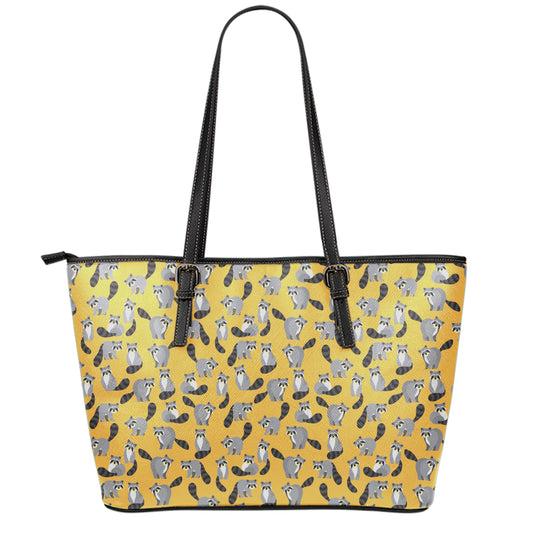 Cute Raccoon Pattern Print Leather Tote Bag