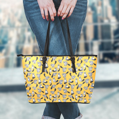 Cute Raccoon Pattern Print Leather Tote Bag