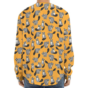 Cute Raccoon Pattern Print Long Sleeve Baseball Jersey