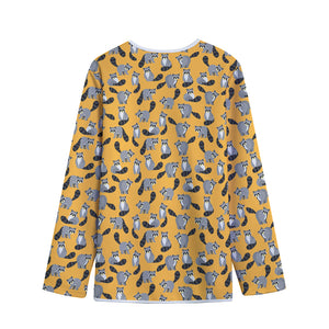 Cute Raccoon Pattern Print Long Sleeve Short Coat