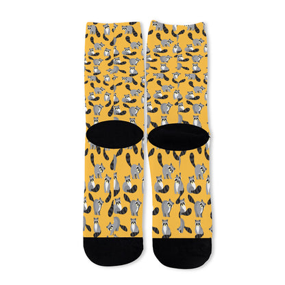 Cute Raccoon Pattern Print Long Socks