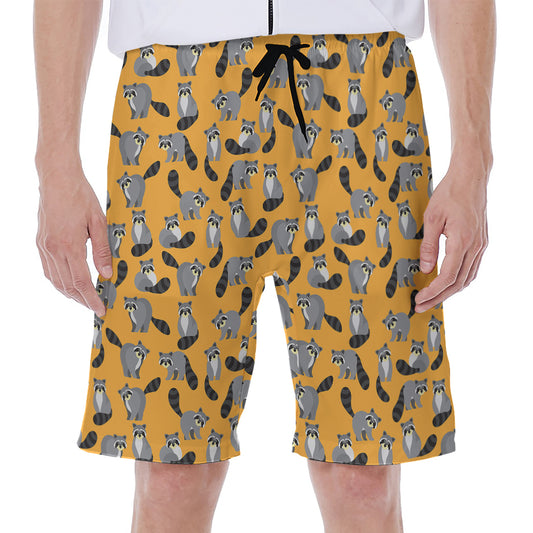 Cute Raccoon Pattern Print Men's Beach Shorts