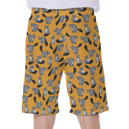 Cute Raccoon Pattern Print Men's Beach Shorts