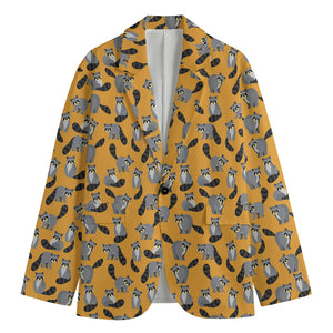 Cute Raccoon Pattern Print Men's Cotton Blazer