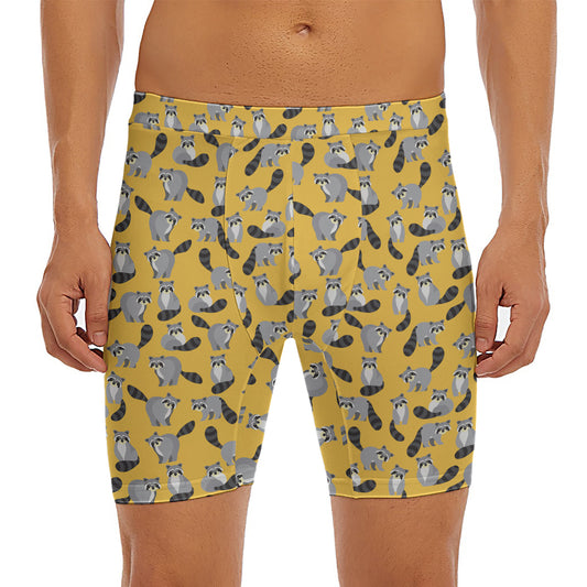 Cute Raccoon Pattern Print Men's Long Boxer Briefs