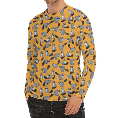 Cute Raccoon Pattern Print Men's Long Sleeve Rash Guard