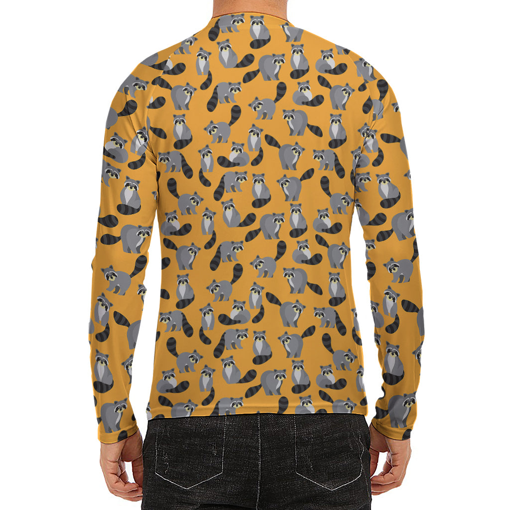 Cute Raccoon Pattern Print Men's Long Sleeve Rash Guard