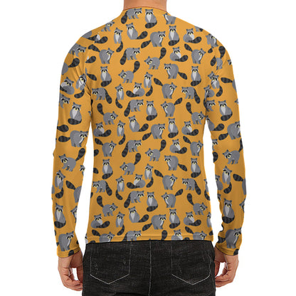 Cute Raccoon Pattern Print Men's Long Sleeve Rash Guard