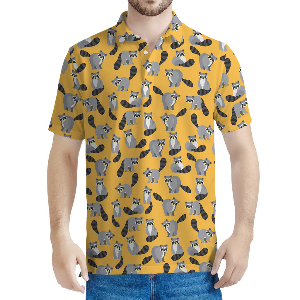 Cute Raccoon Pattern Print Men's Polo Shirt