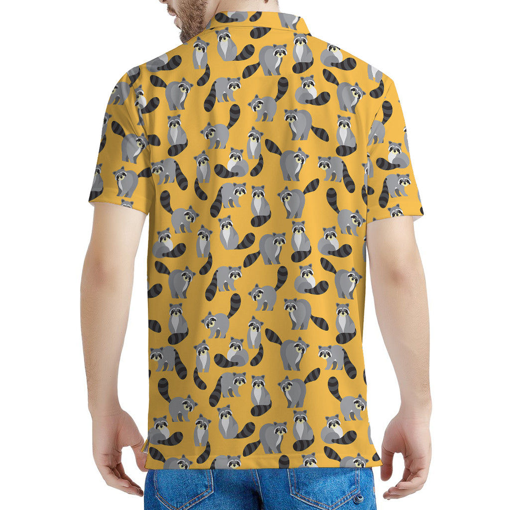 Cute Raccoon Pattern Print Men's Polo Shirt