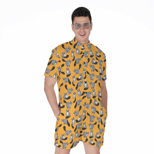 Cute Raccoon Pattern Print Men's Rompers