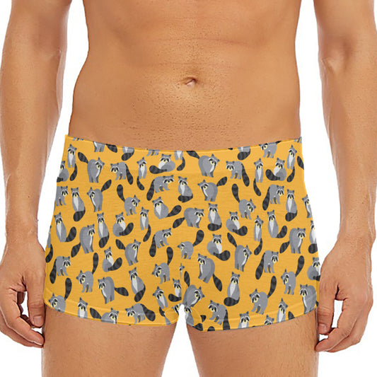 Cute Raccoon Pattern Print Men's Short Boxer Briefs