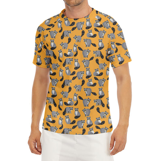 Cute Raccoon Pattern Print Men's Short Sleeve Rash Guard