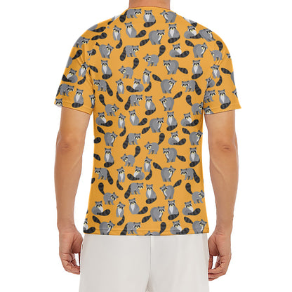Cute Raccoon Pattern Print Men's Short Sleeve Rash Guard