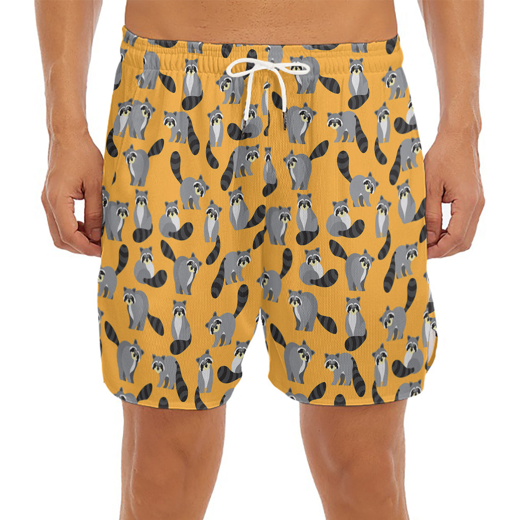 Cute Raccoon Pattern Print Men's Split Running Shorts