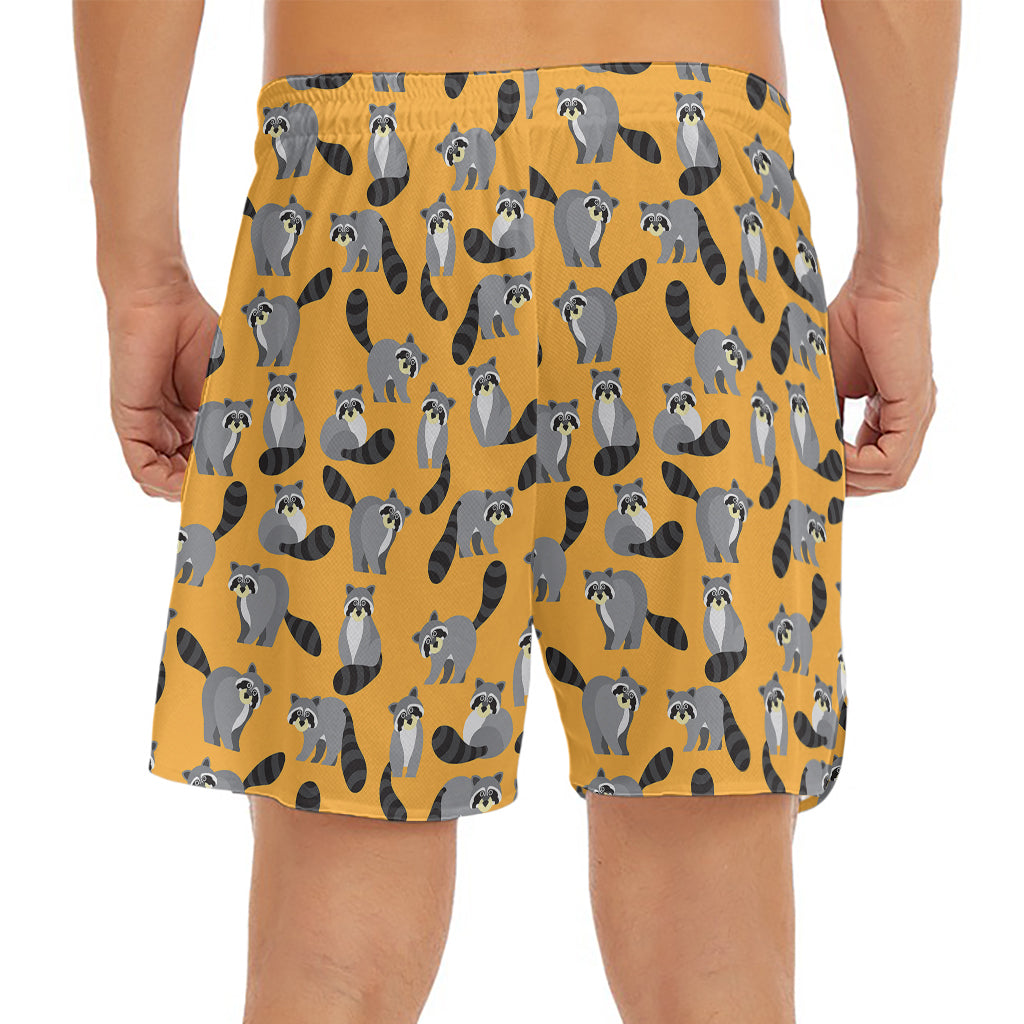 Cute Raccoon Pattern Print Men's Split Running Shorts