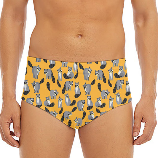 Cute Raccoon Pattern Print Men's Triangle Swim Briefs