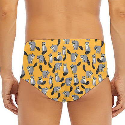 Cute Raccoon Pattern Print Men's Triangle Swim Briefs