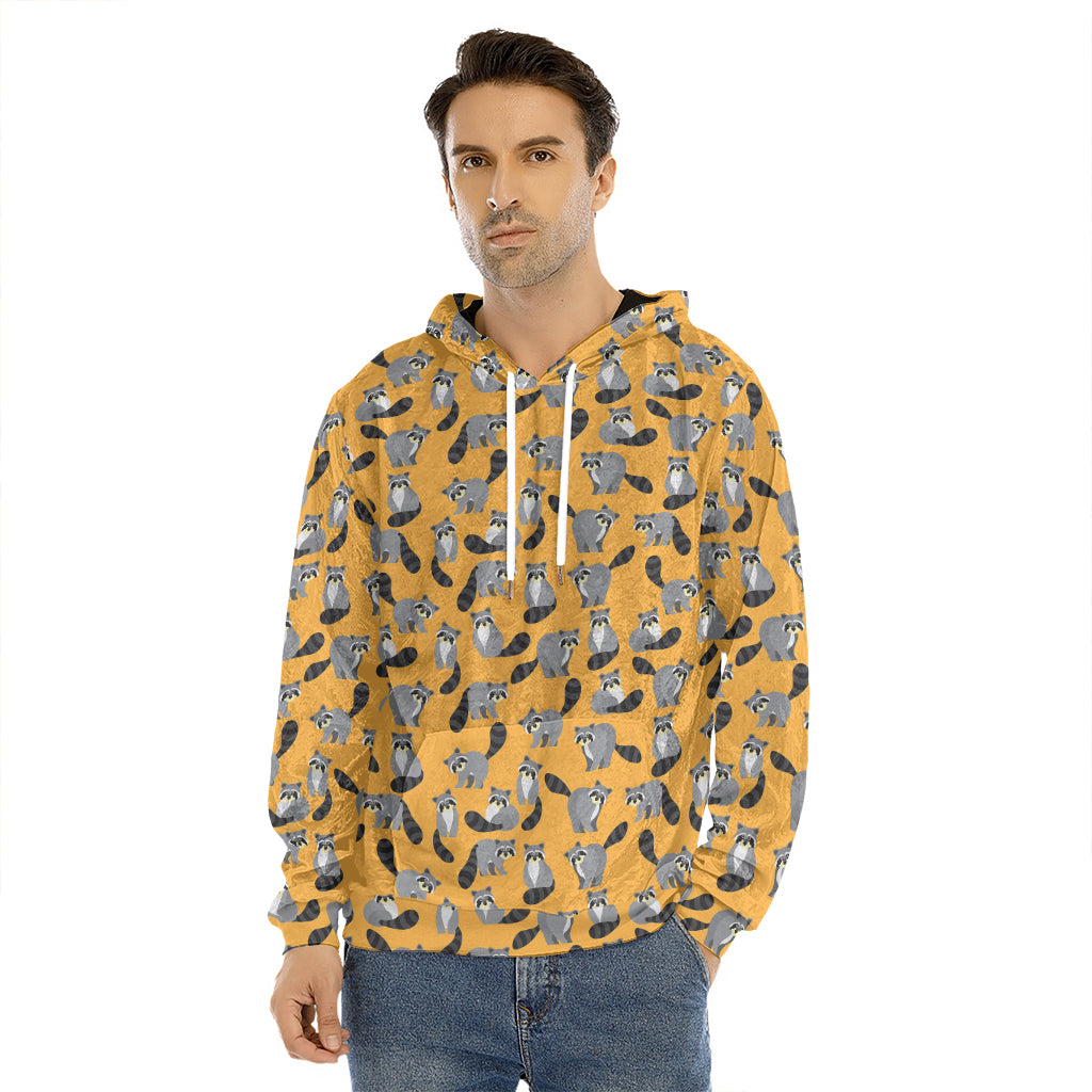 Cute Raccoon Pattern Print Men's Velvet Pullover Hoodie