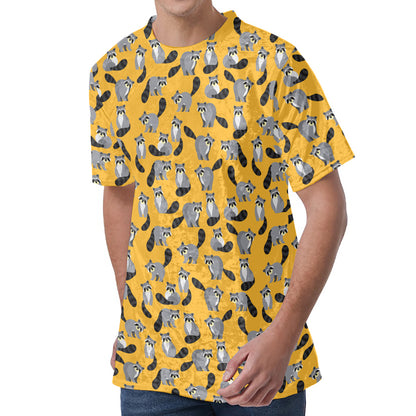 Cute Raccoon Pattern Print Men's Velvet T-Shirt