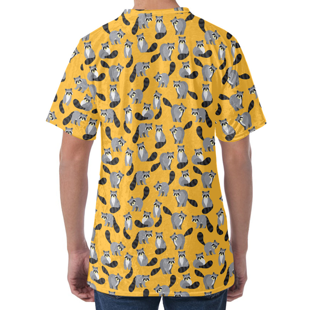 Cute Raccoon Pattern Print Men's Velvet T-Shirt