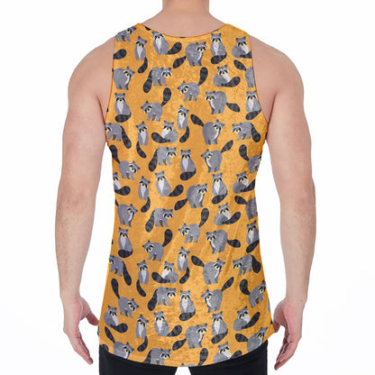 Cute Raccoon Pattern Print Men's Velvet Tank Top