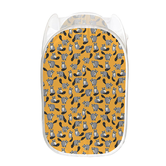 Cute Raccoon Pattern Print Mesh Laundry Hamper