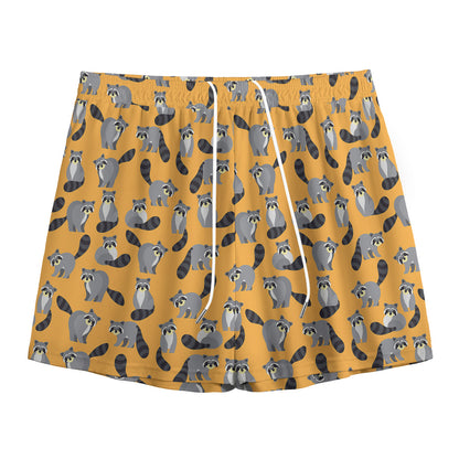 Cute Raccoon Pattern Print Mesh Shorts