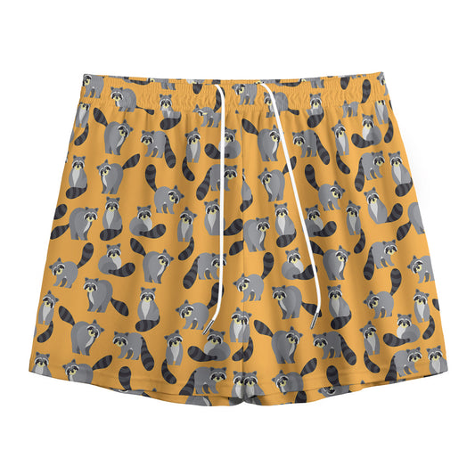 Cute Raccoon Pattern Print Mesh Shorts