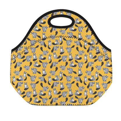 Cute Raccoon Pattern Print Neoprene Lunch Bag