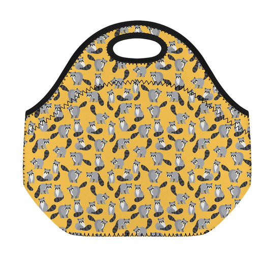 Cute Raccoon Pattern Print Neoprene Lunch Bag
