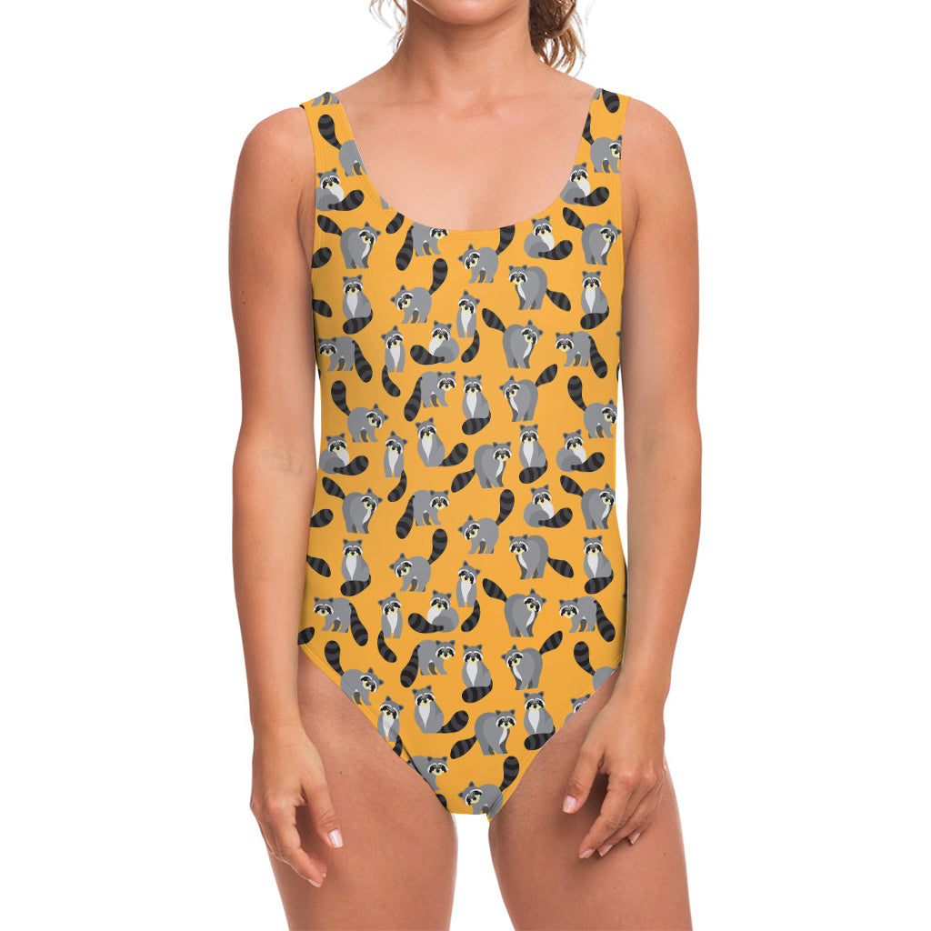 Cute Raccoon Pattern Print One Piece Swimsuit