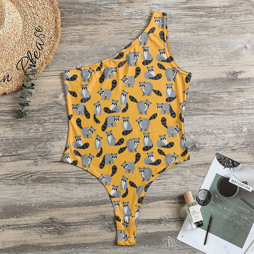 Cute Raccoon Pattern Print One Shoulder Bodysuit