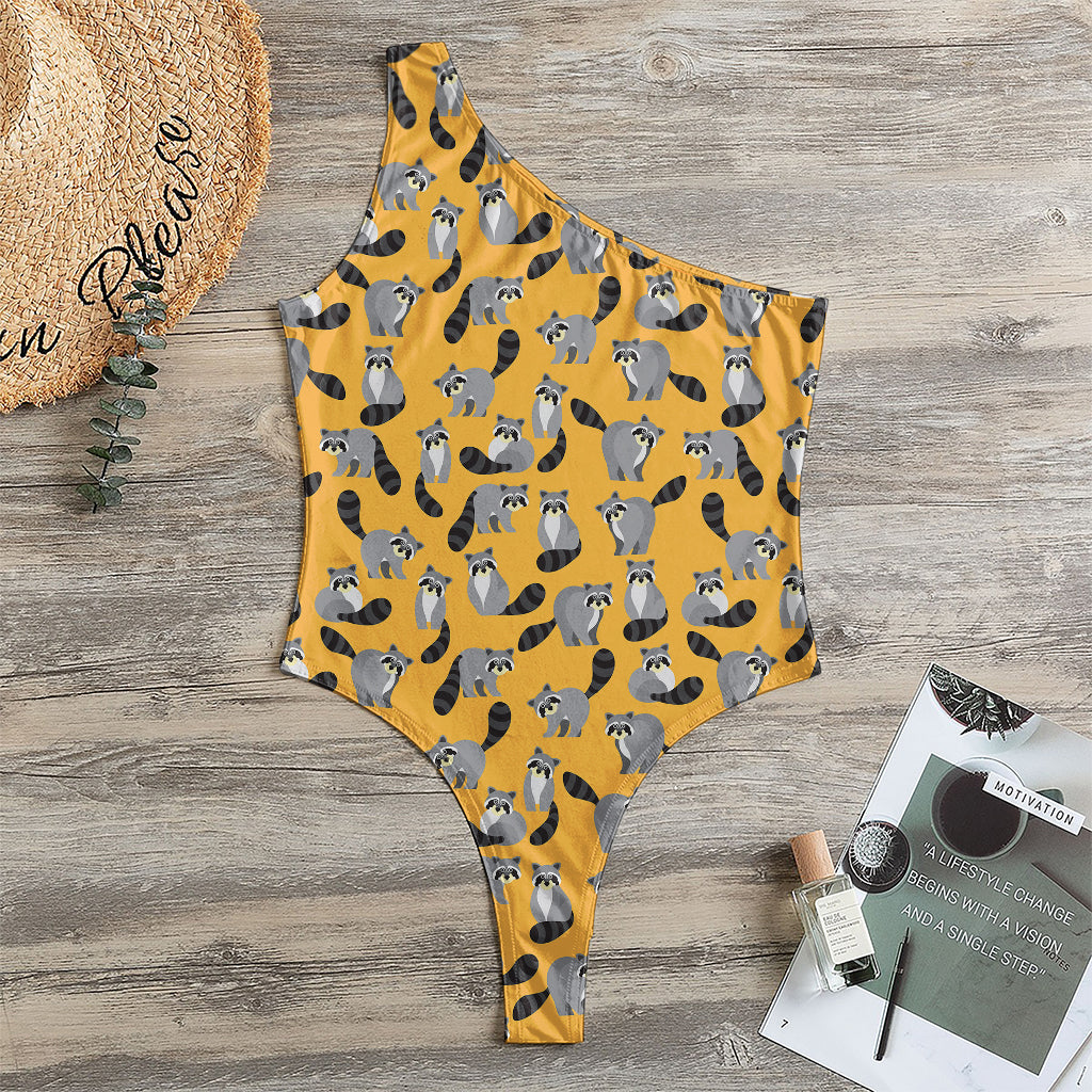 Cute Raccoon Pattern Print One Shoulder Bodysuit
