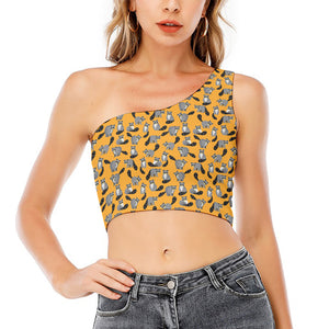 Cute Raccoon Pattern Print One Shoulder Crop Top