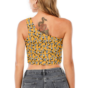 Cute Raccoon Pattern Print One Shoulder Crop Top