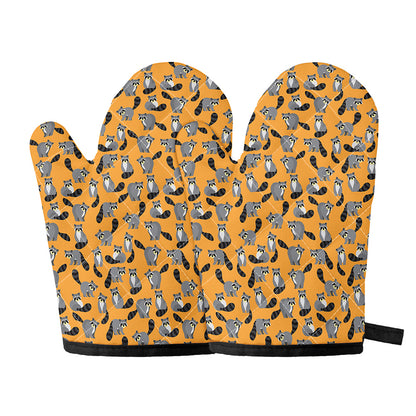 Cute Raccoon Pattern Print Oven Mitts