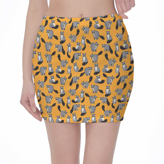 Cute Raccoon Pattern Print Pencil Mini Skirt