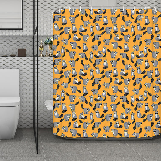 Cute Raccoon Pattern Print Polyester Shower Curtain