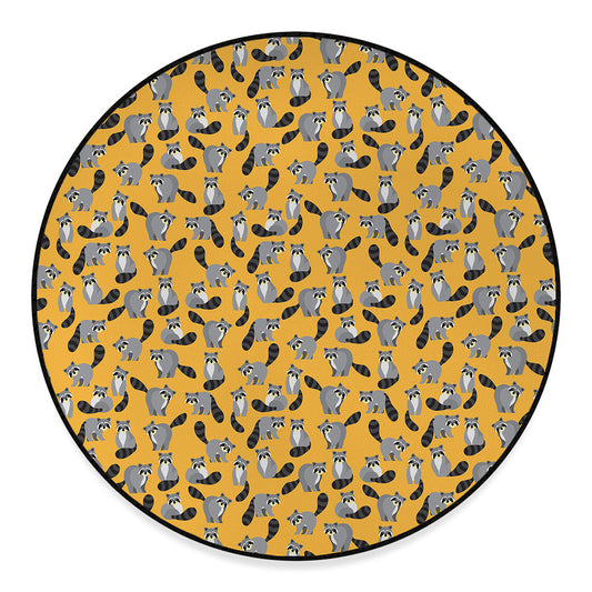 Cute Raccoon Pattern Print Round Floor Mat