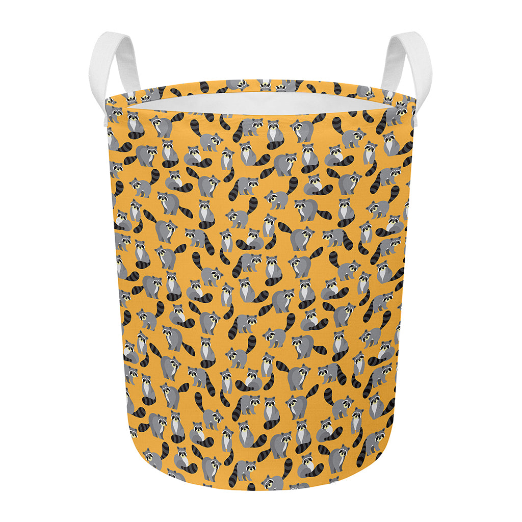 Cute Raccoon Pattern Print Round Laundry Basket